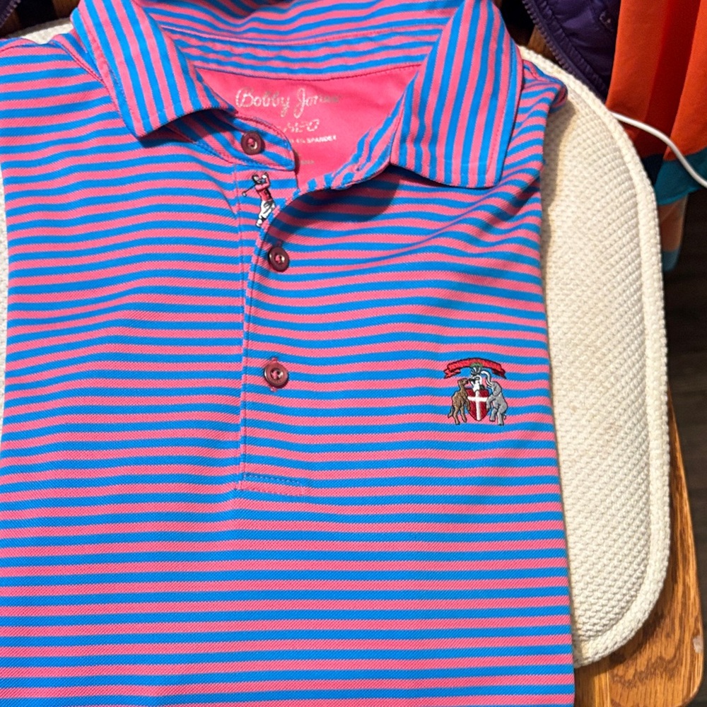 Bobby Jones X-H20 Mens Blue / Salmon Striped Pullover Short Sleeve Golf Polo